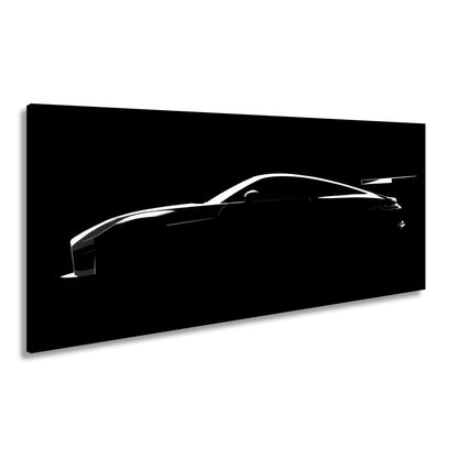 Leinwandbild Silhouette eines Supersportwagens im tiefen Schwarz - deyoli