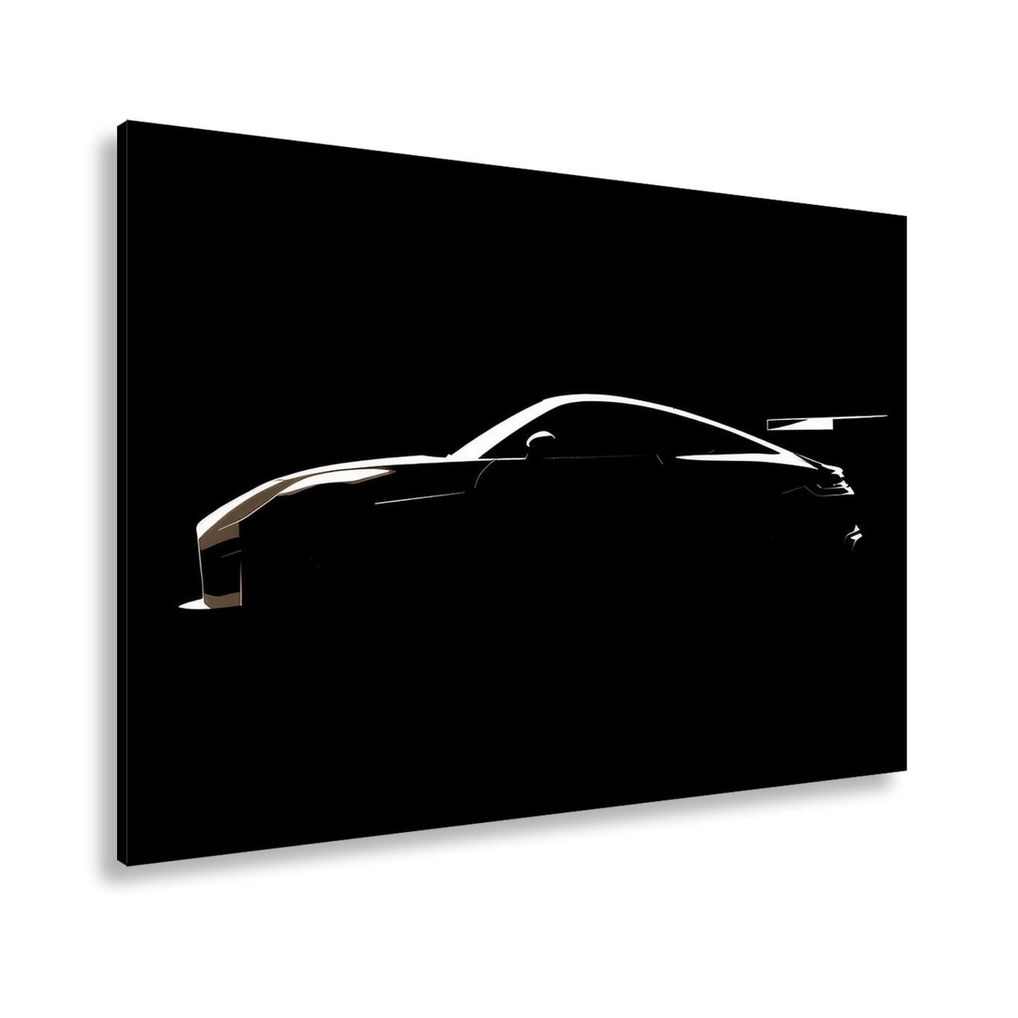 Leinwandbild Silhouette eines Supersportwagens im tiefen Schwarz - deyoli