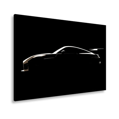 Leinwandbild Silhouette eines Supersportwagens im tiefen Schwarz - deyoli