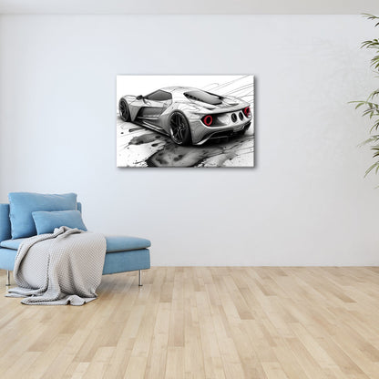 Leinwandbild Skizzenhafter Supersportwagen in dynamischer monochromer Eleganz - deyoli