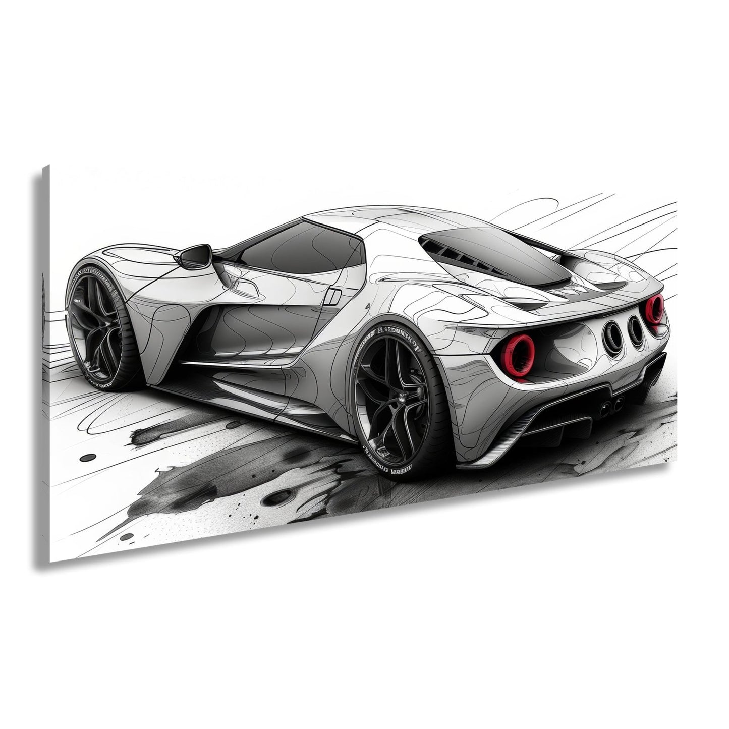 Leinwandbild Skizzenhafter Supersportwagen in dynamischer monochromer Eleganz - deyoli