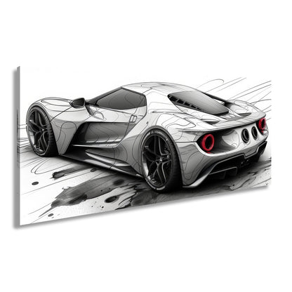Leinwandbild Skizzenhafter Supersportwagen in dynamischer monochromer Eleganz - deyoli