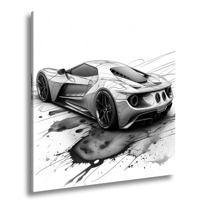 Leinwandbild Skizzenhafter Supersportwagen in dynamischer monochromer Eleganz - deyoli