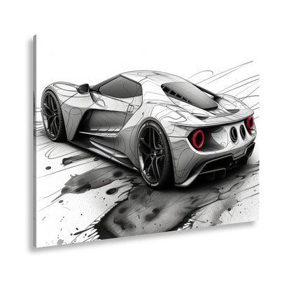 Leinwandbild Skizzenhafter Supersportwagen in dynamischer monochromer Eleganz - deyoli