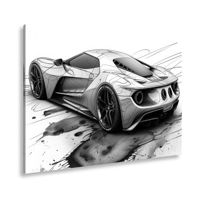 Leinwandbild Skizzenhafter Supersportwagen in dynamischer monochromer Eleganz - deyoli
