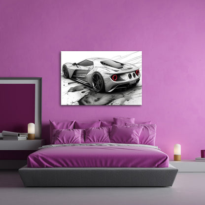 Leinwandbild Skizzenhafter Supersportwagen in dynamischer monochromer Eleganz - deyoli