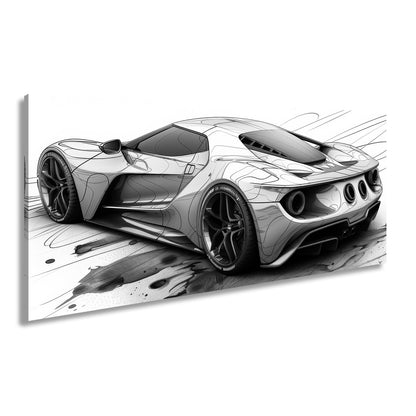 Leinwandbild Skizzenhafter Supersportwagen in dynamischer monochromer Eleganz - deyoli