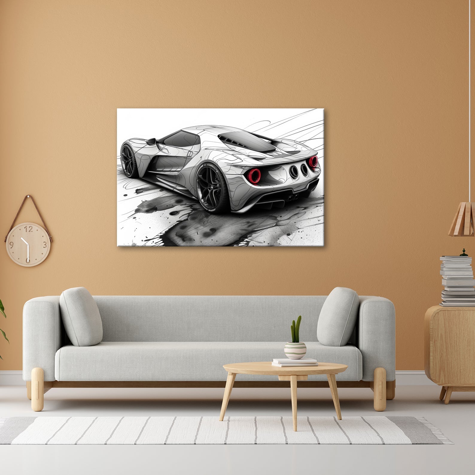 Leinwandbild Skizzenhafter Supersportwagen in dynamischer monochromer Eleganz - deyoli