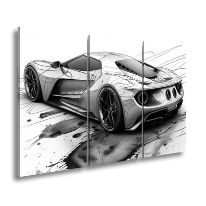 Leinwandbild Skizzenhafter Supersportwagen in dynamischer monochromer Eleganz - deyoli