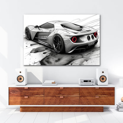 Leinwandbild Skizzenhafter Supersportwagen in dynamischer monochromer Eleganz - deyoli