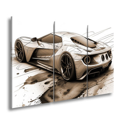 Leinwandbild Skizzenhafter Supersportwagen in dynamischer monochromer Eleganz - deyoli