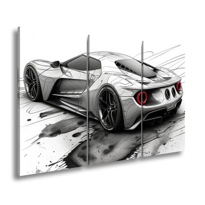 Leinwandbild Skizzenhafter Supersportwagen in dynamischer monochromer Eleganz - deyoli