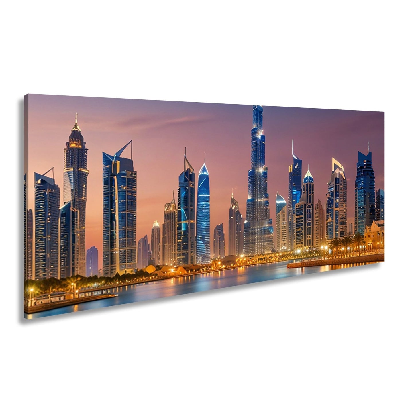 Leinwandbild Skyline XXL – Leuchtend erstrahlt im magischen Dämmerlicht - deyoli