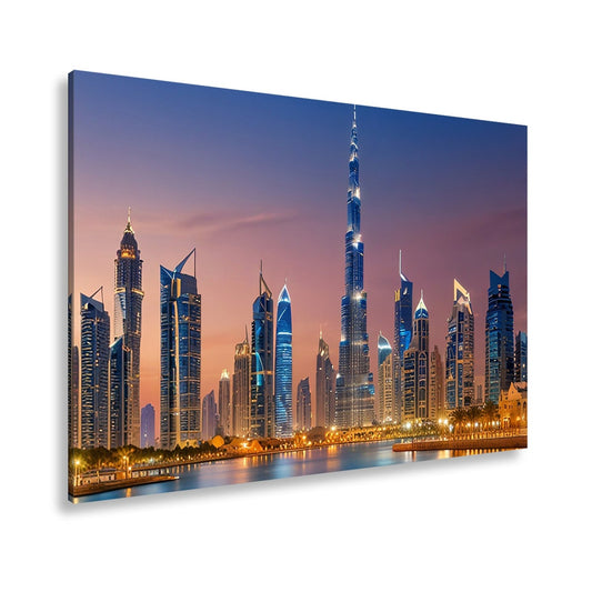 Leinwandbild Skyline XXL – Leuchtend erstrahlt im magischen Dämmerlicht - deyoli