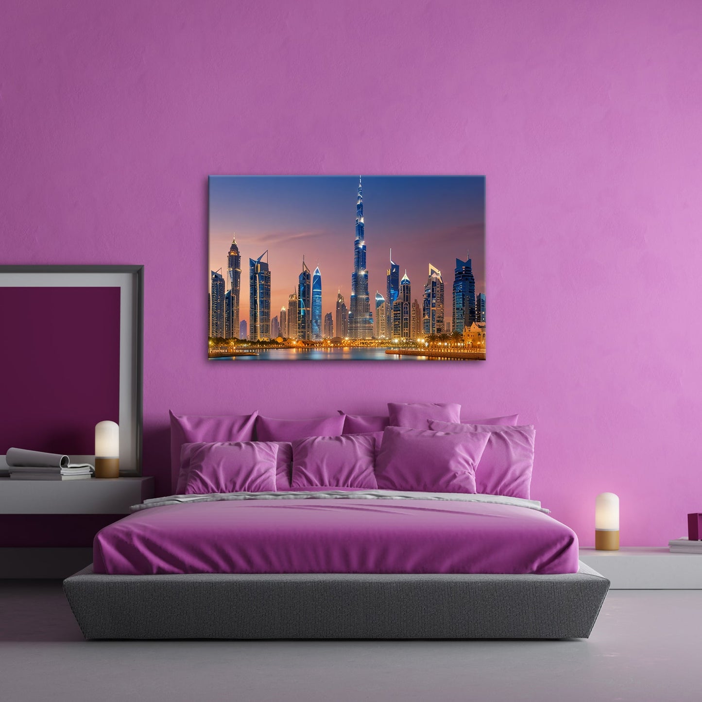 Leinwandbild Skyline XXL – Leuchtend erstrahlt im magischen Dämmerlicht - deyoli