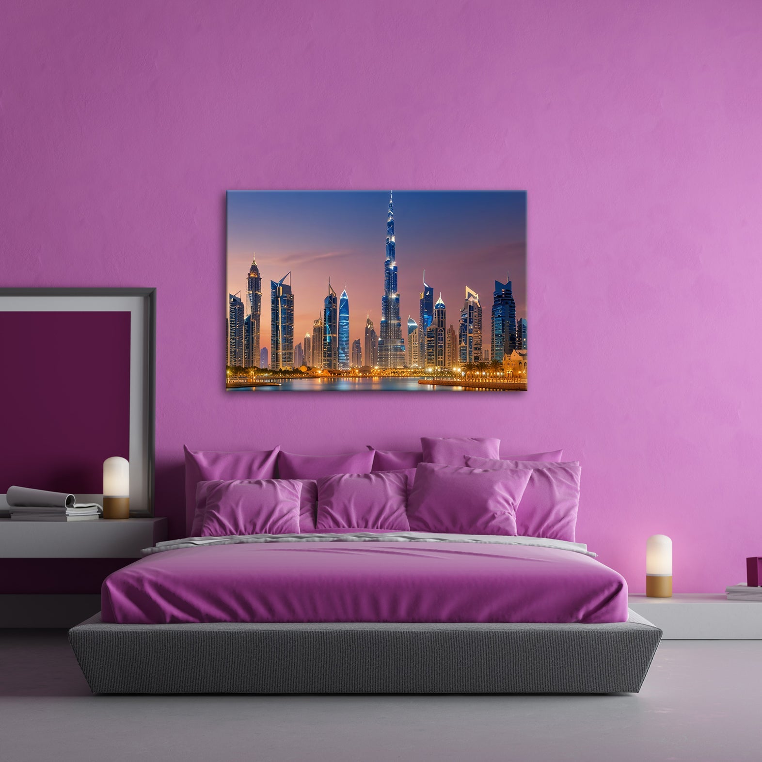 Leinwandbild Skyline XXL – Leuchtend erstrahlt im magischen Dämmerlicht - deyoli