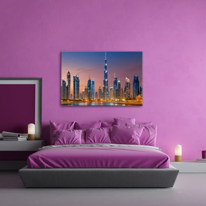 Leinwandbild Skyline XXL – Leuchtend erstrahlt im magischen Dämmerlicht - deyoli