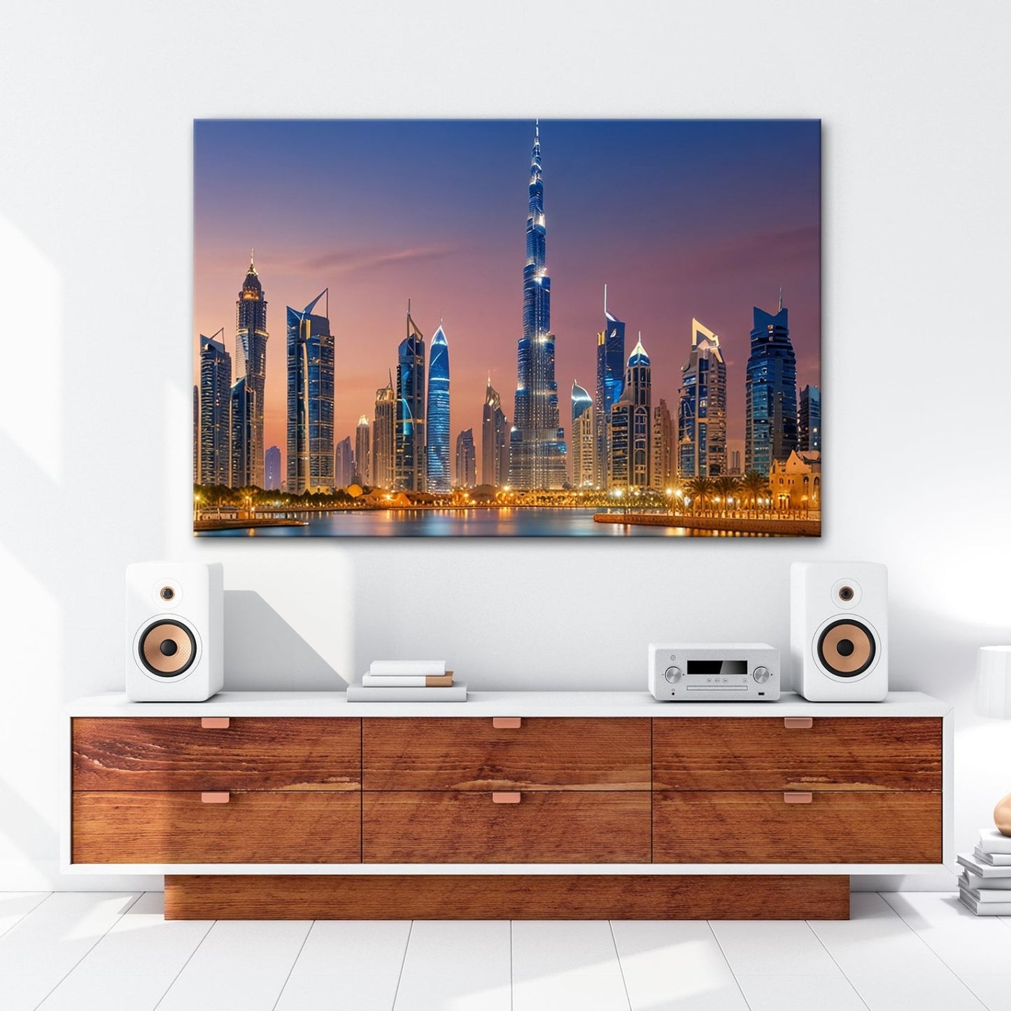 Leinwandbild Skyline XXL – Leuchtend erstrahlt im magischen Dämmerlicht - deyoli