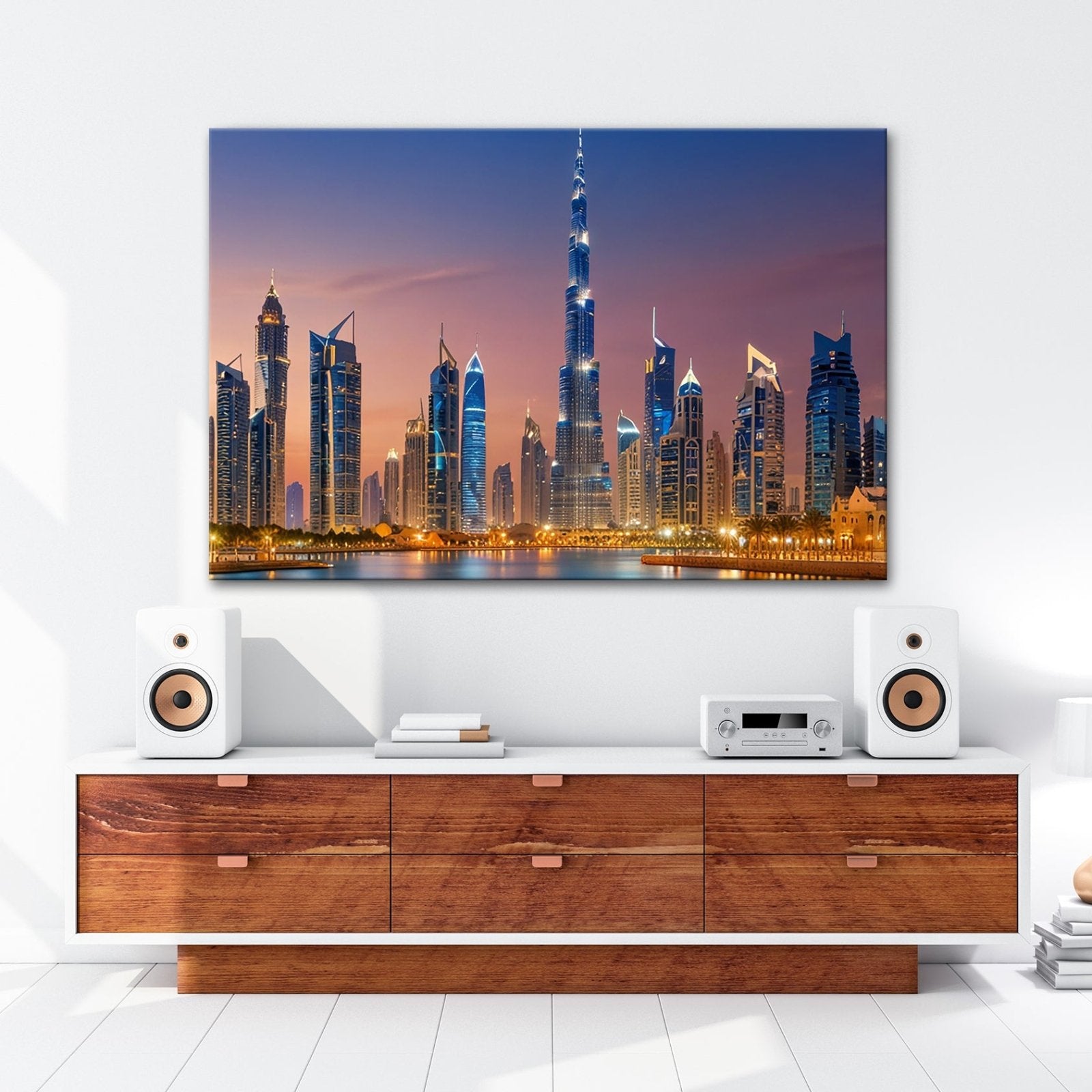 Leinwandbild Skyline XXL – Leuchtend erstrahlt im magischen Dämmerlicht - deyoli