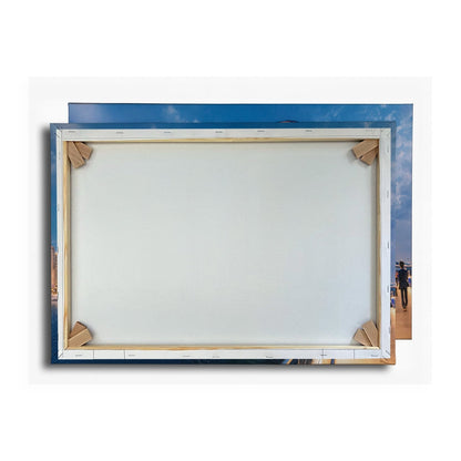 Leinwandbild Skyline XXL – Moderne Hochhäuser am Meer bei Sonnenuntergang - deyoli