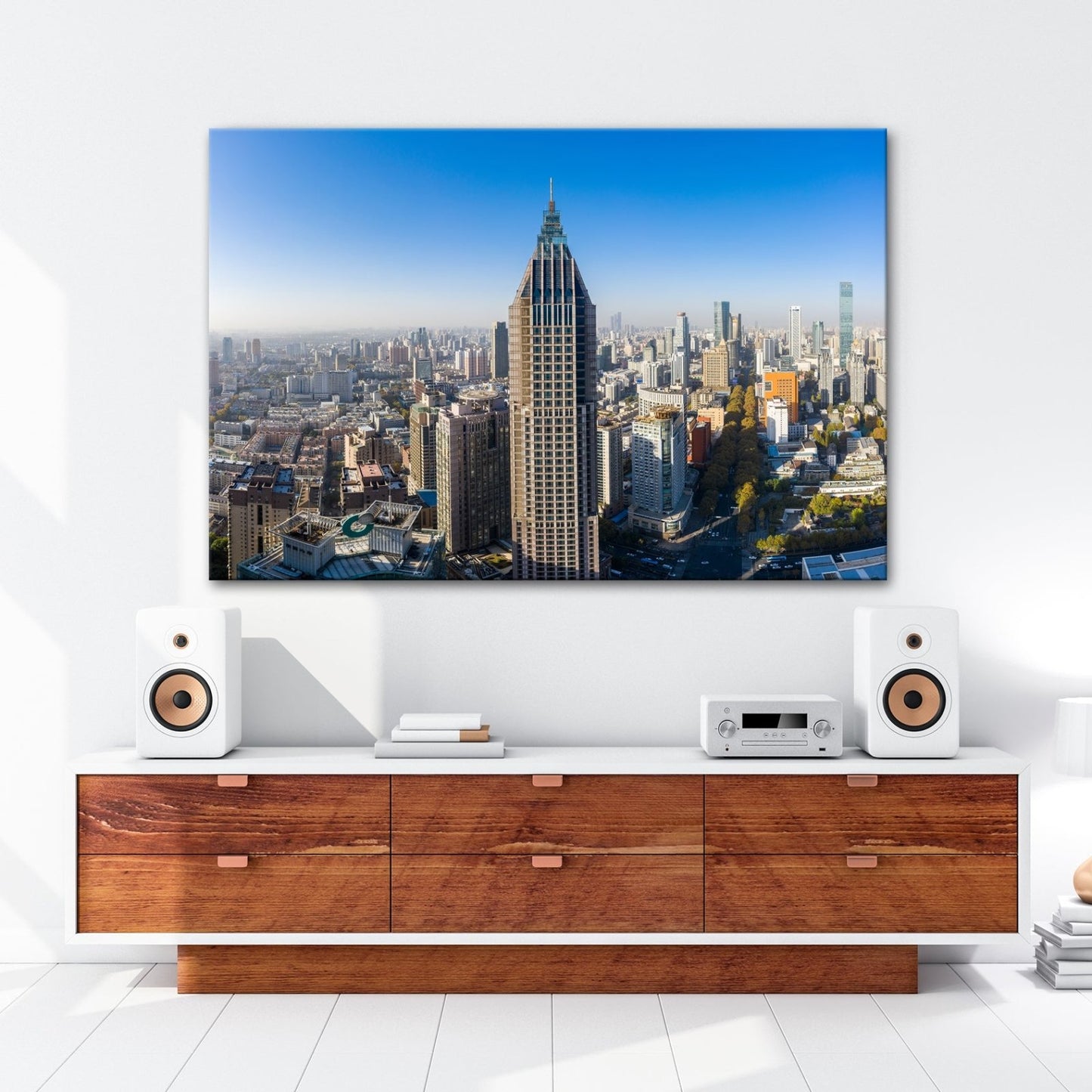 Leinwandbild Skyline XXL – Moderne Hochhäuser & ikonisches Zentrum - deyoli