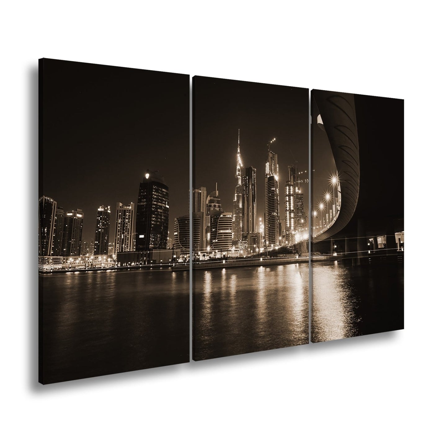 Leinwandbild Skyline XXL – Nächtlich spiegelt in violetten Lichtern - deyoli