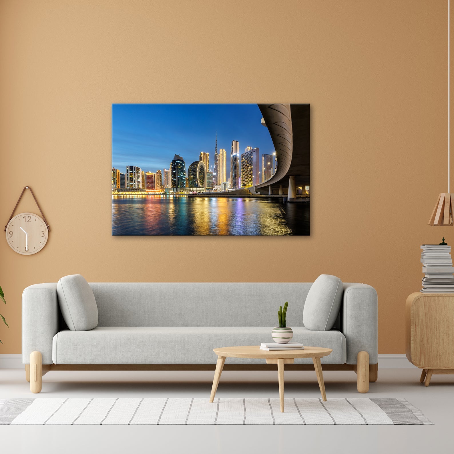 Leinwandbild Skyline XXL – Nächtlich spiegelt sich strahlend im ruhigen Wasser - deyoli