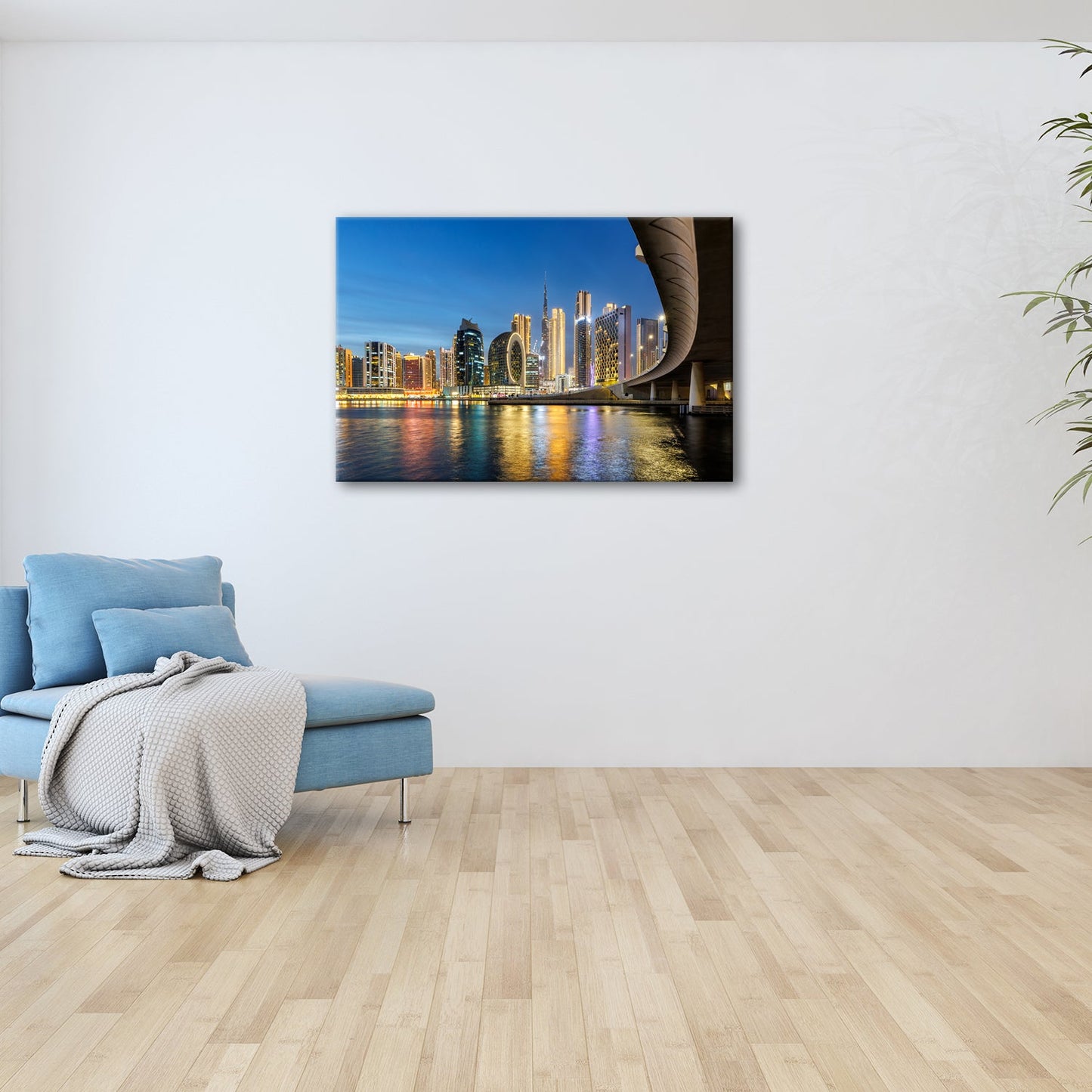 Leinwandbild Skyline XXL – Nächtlich spiegelt sich strahlend im ruhigen Wasser - deyoli