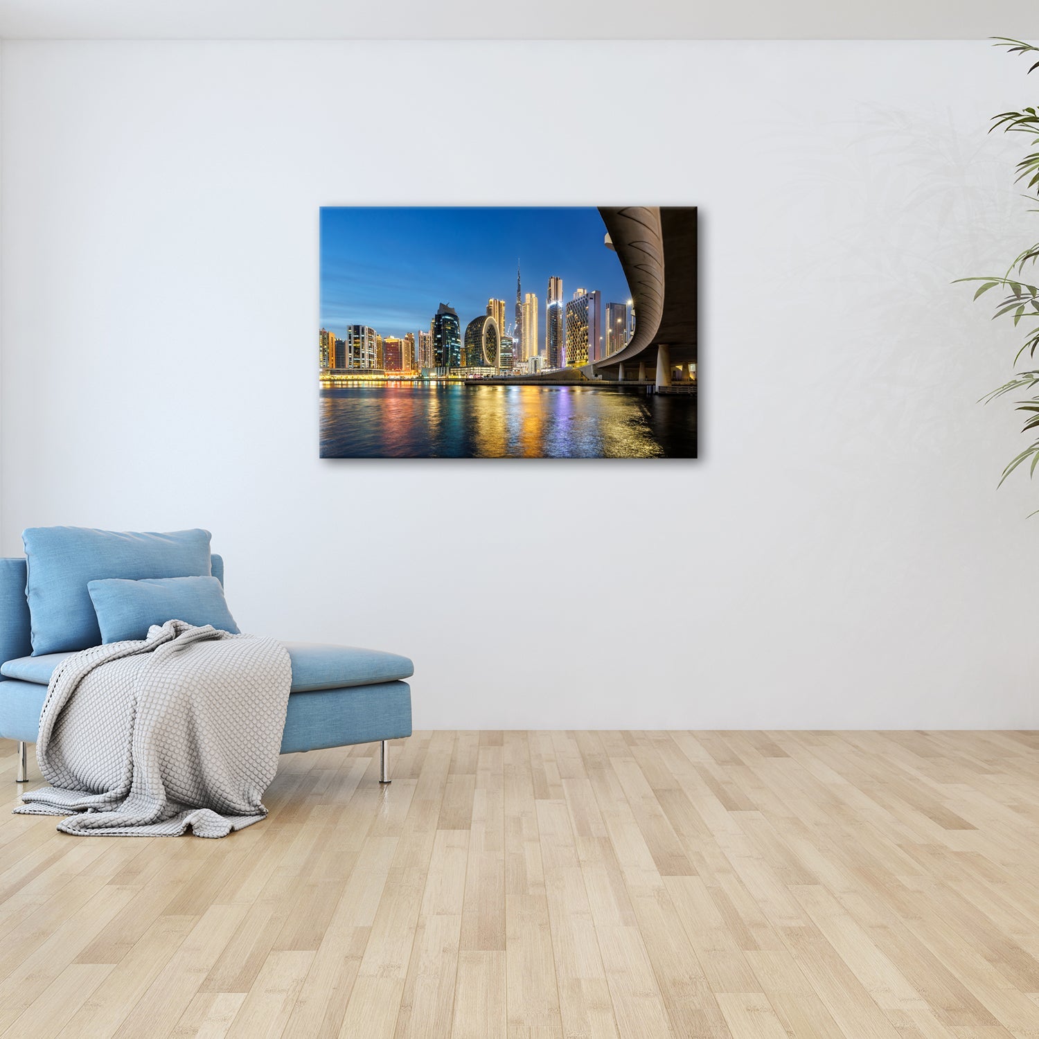 Leinwandbild Skyline XXL – Nächtlich spiegelt sich strahlend im ruhigen Wasser - deyoli