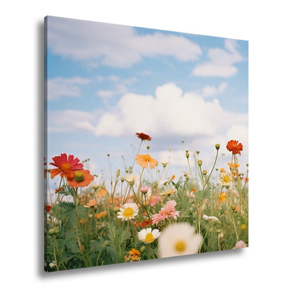 Leinwandbild Sommerwiese tanzt unter Wolken im goldenen Licht. - deyoli