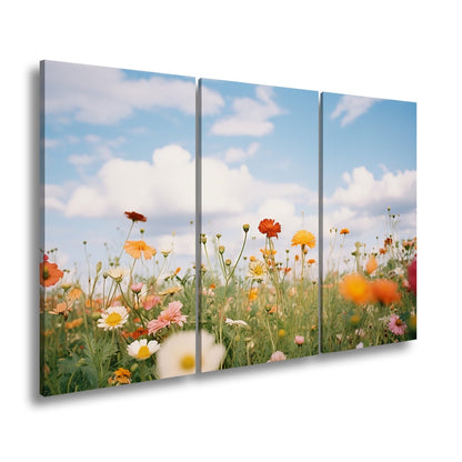 Leinwandbild Sommerwiese tanzt unter Wolken im goldenen Licht. - deyoli