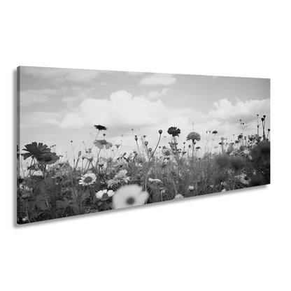 Leinwandbild Sommerwiese tanzt unter Wolken im goldenen Licht. - deyoli