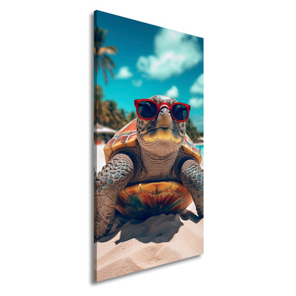 Leinwandbild Sonnenanbeterin mit Panzer und roter Brille. - deyoli
