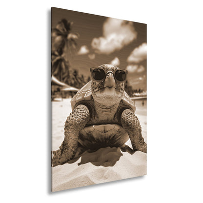 Leinwandbild Sonnenanbeterin mit Panzer und roter Brille. - deyoli