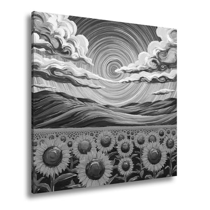 Leinwandbild Sonnenblumenmeer unter wirbelndem Himmelsblau – lebendige Kunst. - deyoli