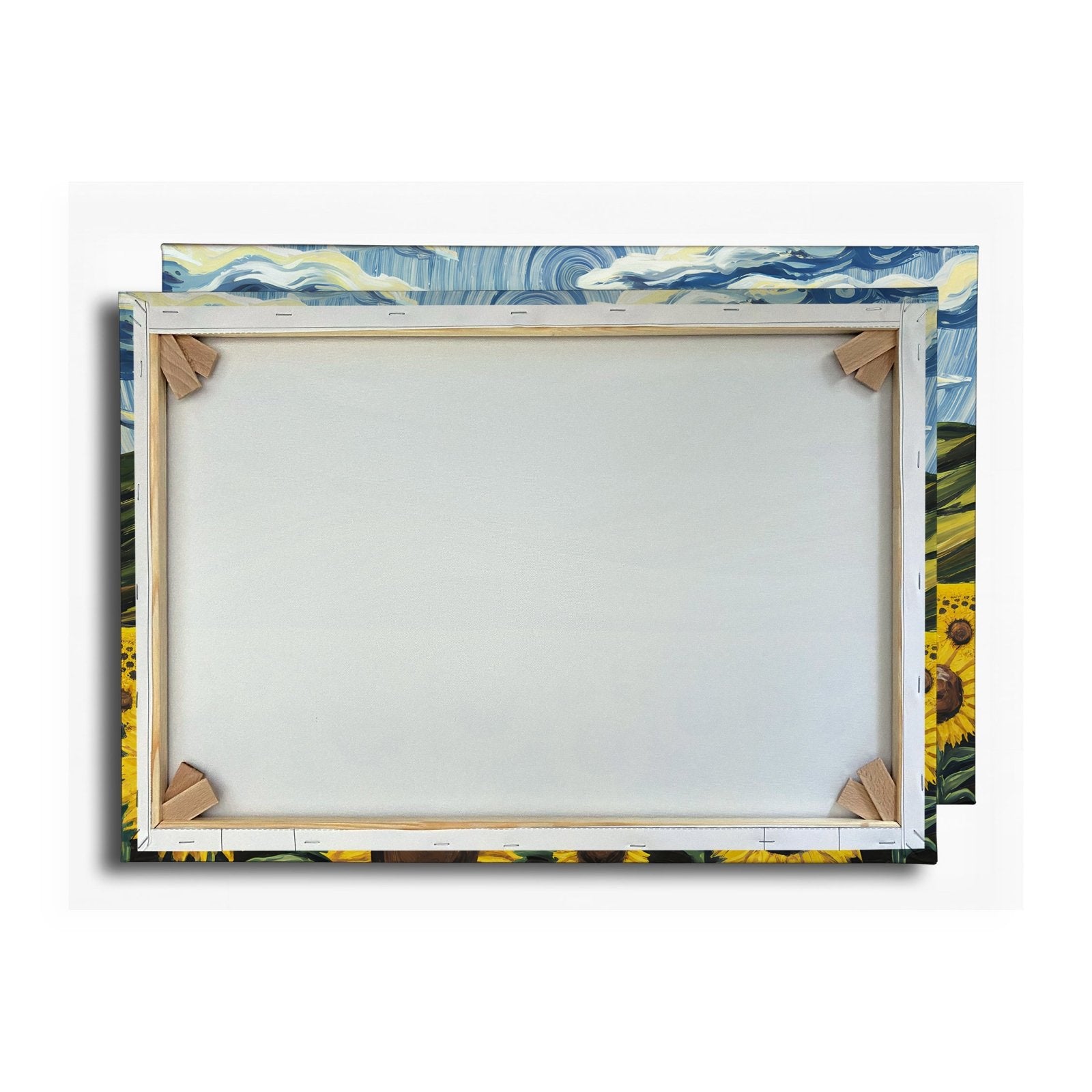 Leinwandbild Sonnenblumenmeer unter wirbelndem Himmelsblau – lebendige Kunst. - deyoli