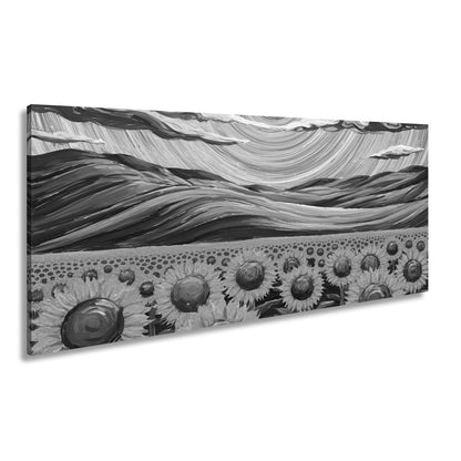 Leinwandbild Sonnenblumenmeer unter wirbelndem Himmelsblau – lebendige Kunst. - deyoli