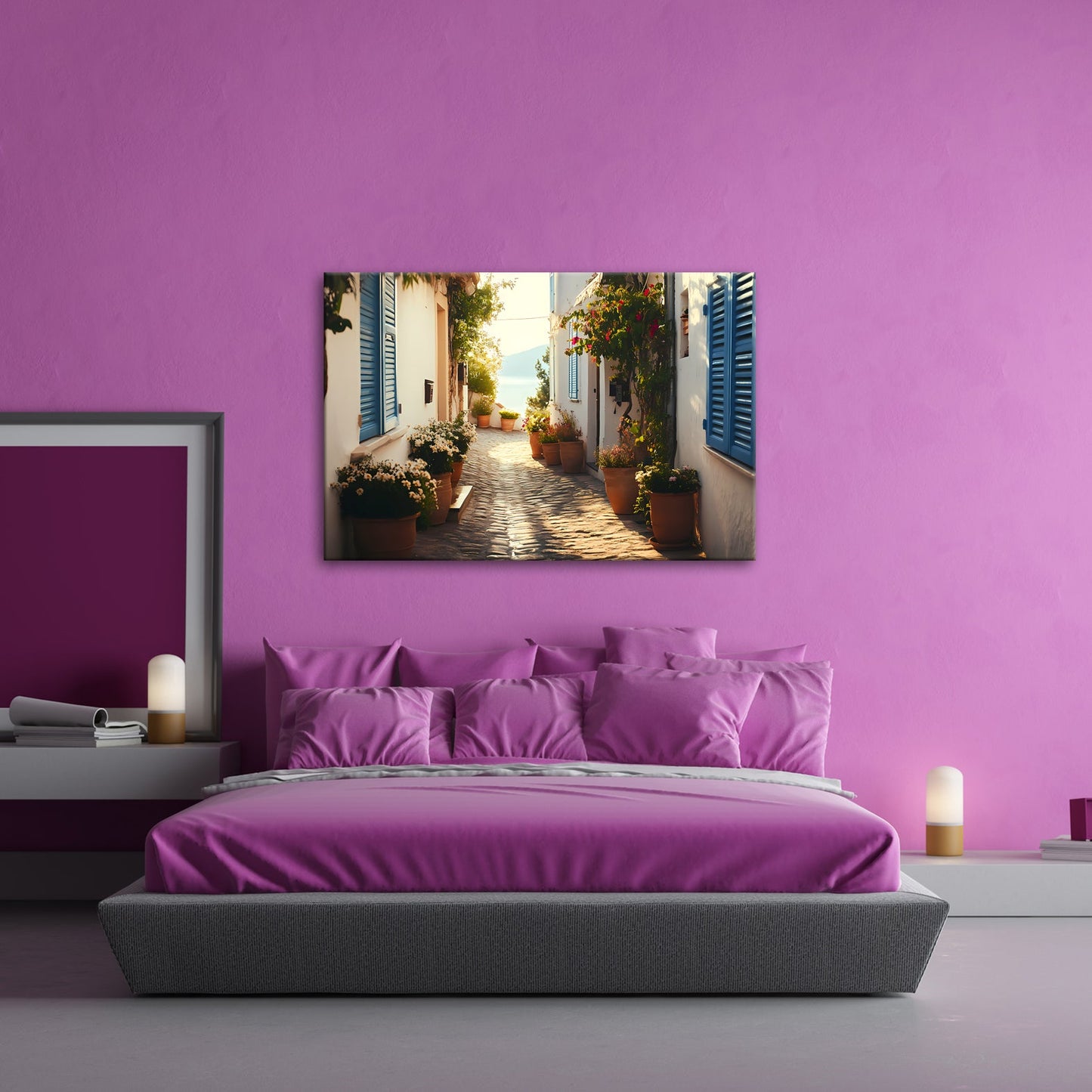 Leinwandbild Sonnengeküsste Gasse – Mediterraner Charme XXL - deyoli
