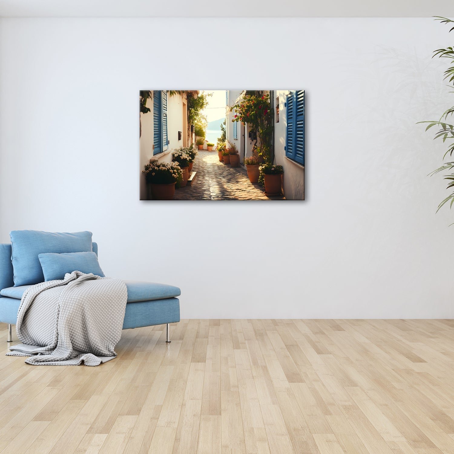 Leinwandbild Sonnengeküsste Gasse – Mediterraner Charme XXL - deyoli