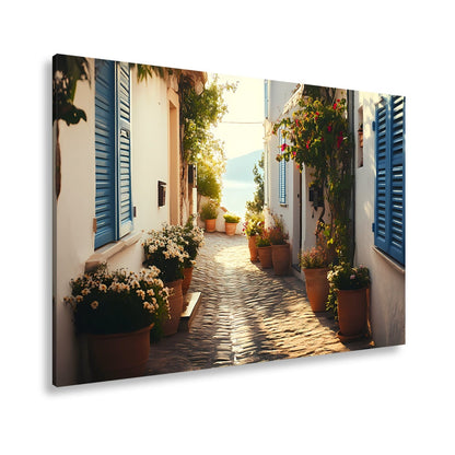 Leinwandbild Sonnengeküsste Gasse – Mediterraner Charme XXL - deyoli