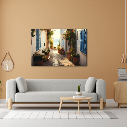 Leinwandbild Sonnengeküsste Gasse – Mediterraner Charme XXL - deyoli