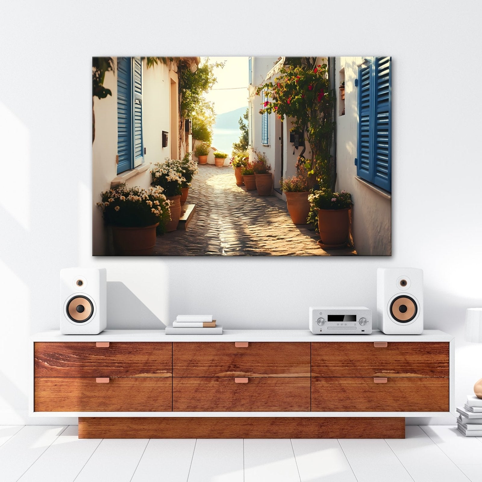 Leinwandbild Sonnengeküsste Gasse – Mediterraner Charme XXL - deyoli