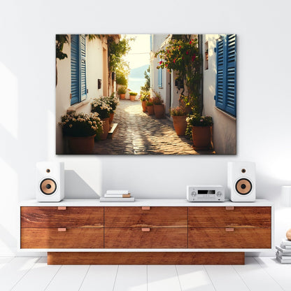 Leinwandbild Sonnengeküsste Gasse – Mediterraner Charme XXL - deyoli