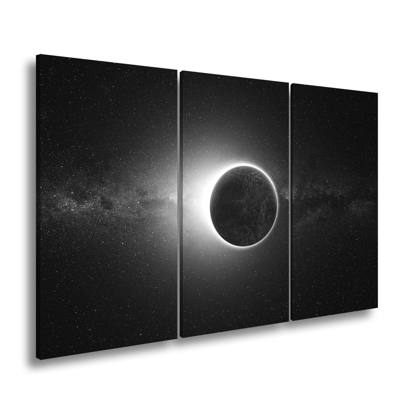 Leinwandbild Sonnenkorona umhüllt einen Planeten im stillen Weltraum - deyoli
