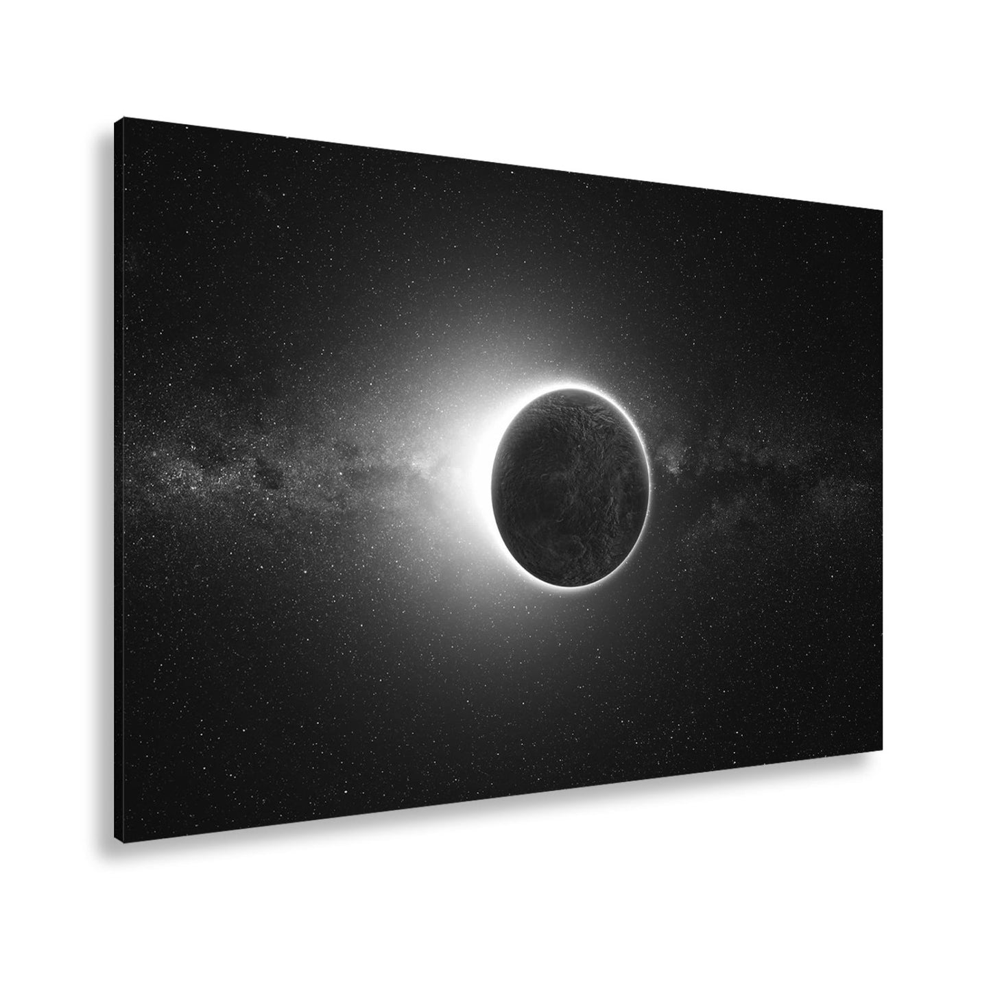 Leinwandbild Sonnenkorona umhüllt einen Planeten im stillen Weltraum - deyoli