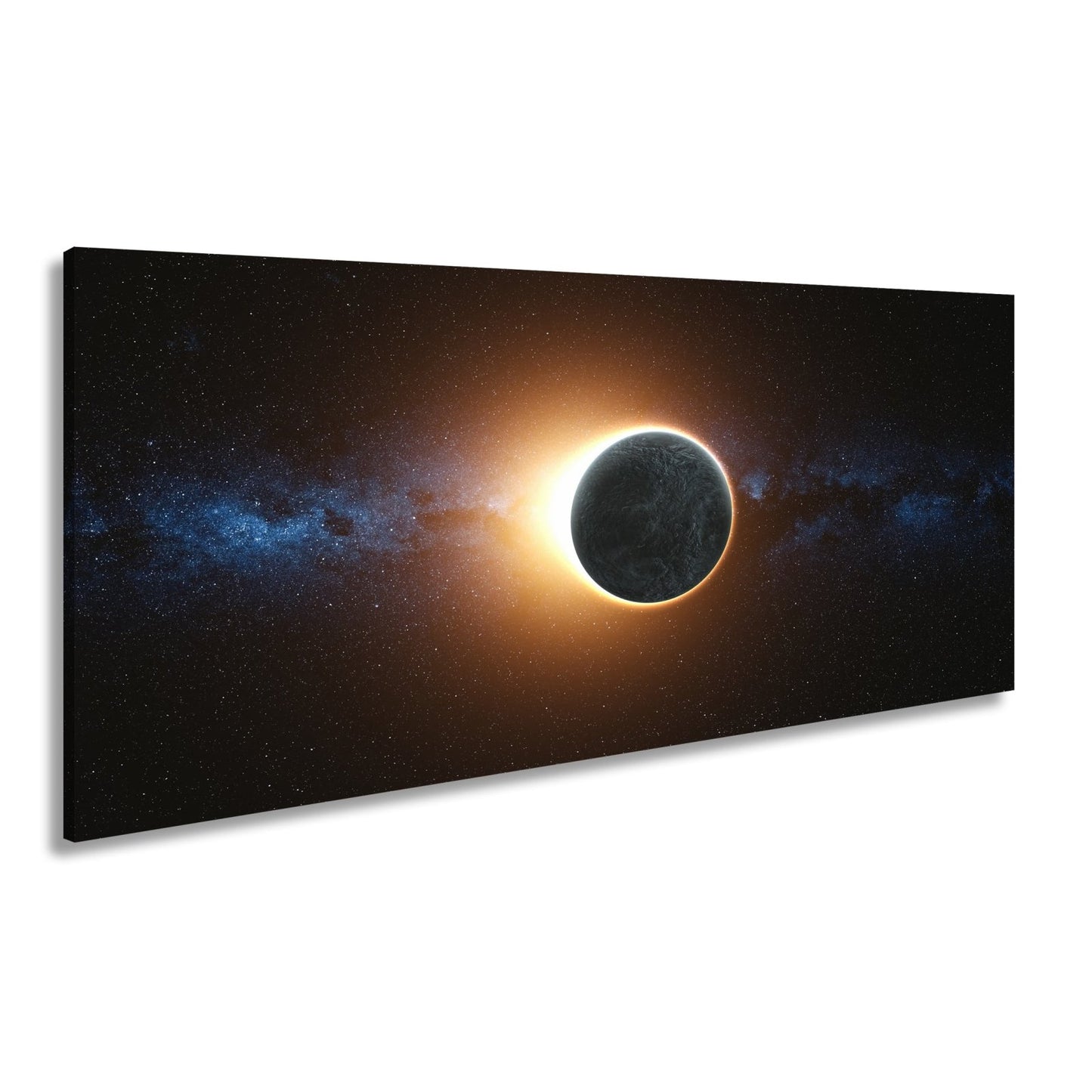 Leinwandbild Sonnenkorona umhüllt einen Planeten im stillen Weltraum - deyoli