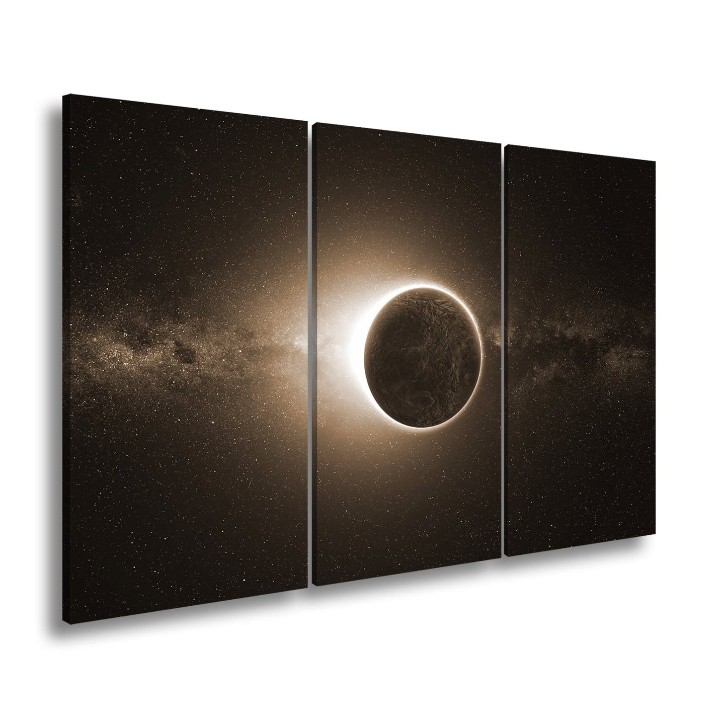 Leinwandbild Sonnenkorona umhüllt einen Planeten im stillen Weltraum - deyoli