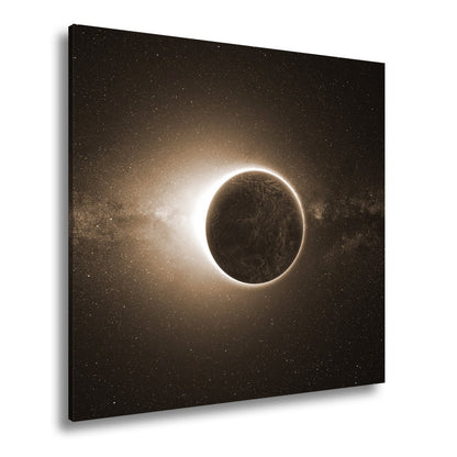 Leinwandbild Sonnenkorona umhüllt einen Planeten im stillen Weltraum - deyoli