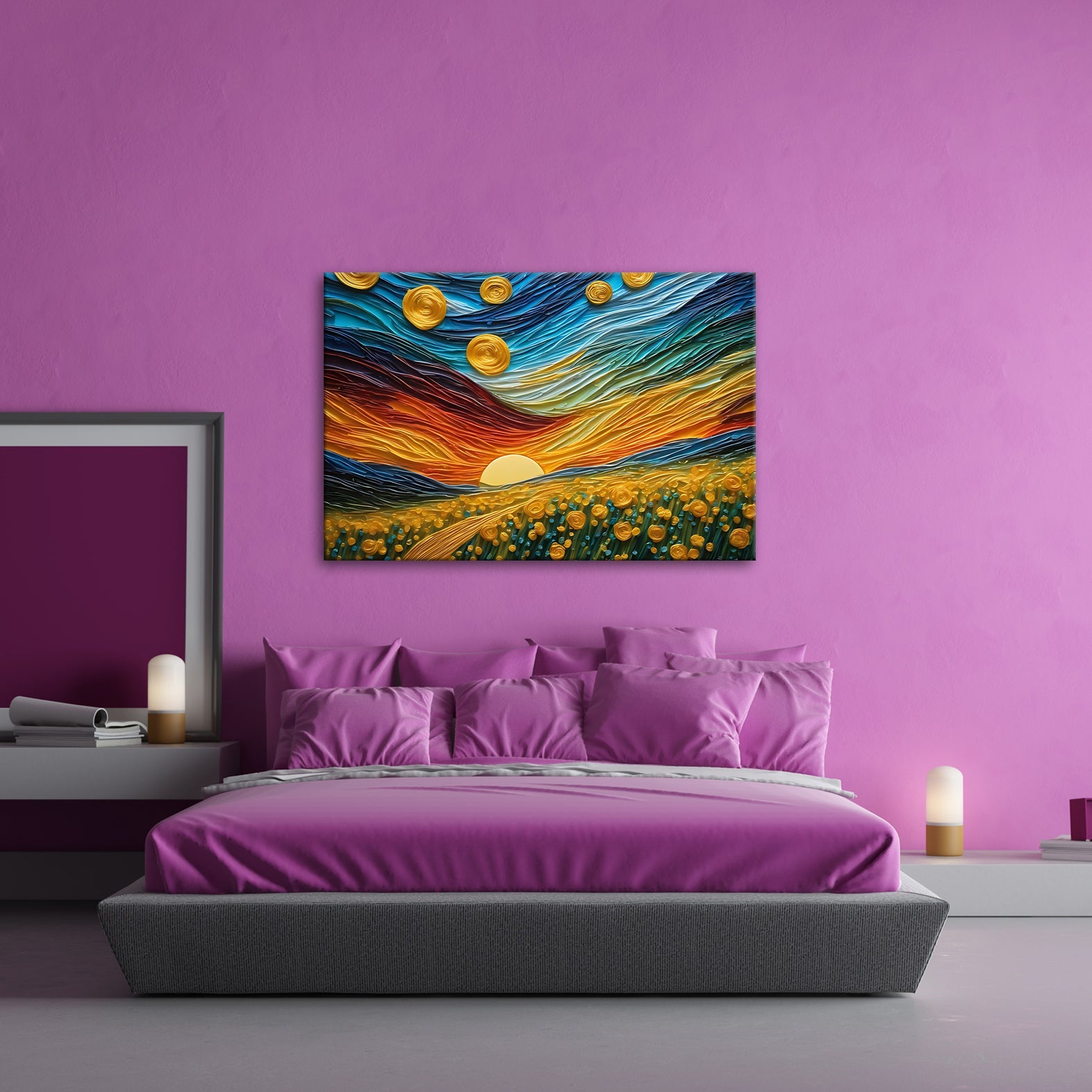 Leinwandbild Sonnenpoesie in Wellen aus Farbe und Licht gewebt. - deyoli