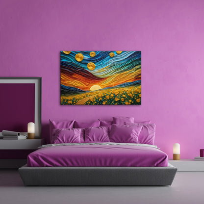 Leinwandbild Sonnenpoesie in Wellen aus Farbe und Licht gewebt. - deyoli